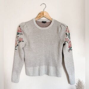 Club Monaco | Wool Puff Sleeve Floral Embroidered Crewneck Sweater